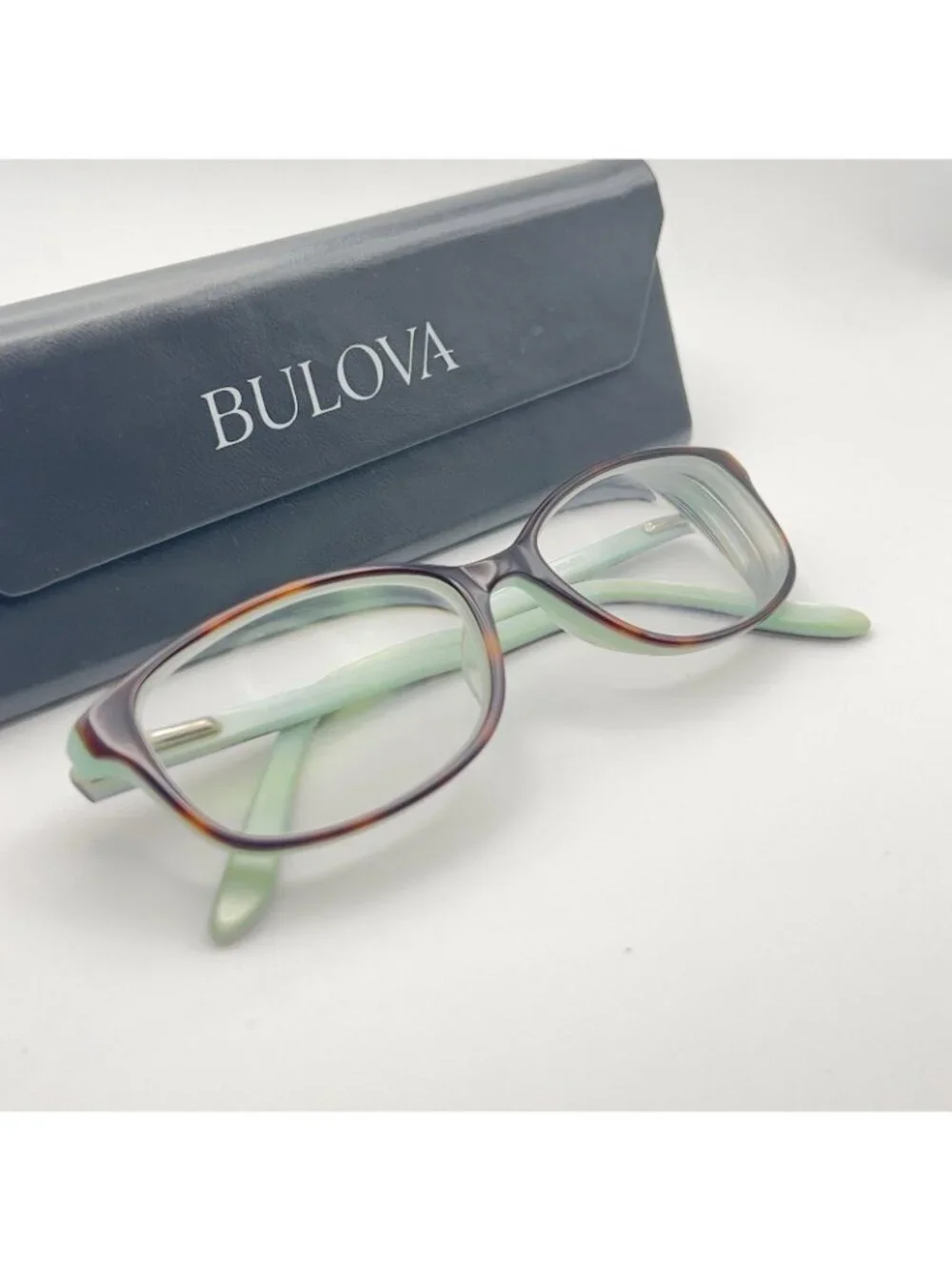 Bulova IXTAPA Havana Mint Eyeglass Frame Oval Blue Brown Full Rim 53-16-140 Case